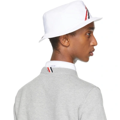 Shop Thom Browne White Diagonal Stripe Bucket Hat In 100 White