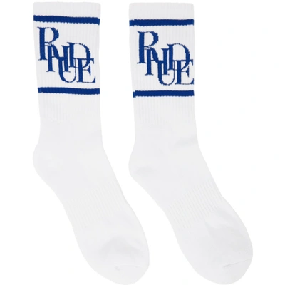 Shop Rhude White & Blue Scramble Logo Sock In White/royal Blue0501