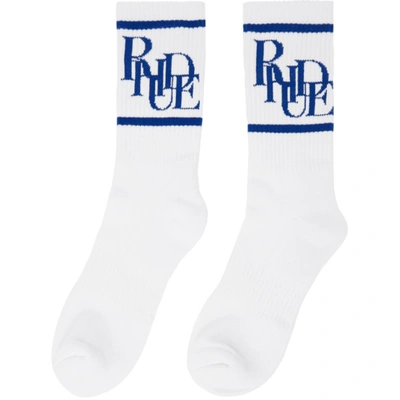 Shop Rhude White & Blue Scramble Logo Sock In White/royal Blue0501