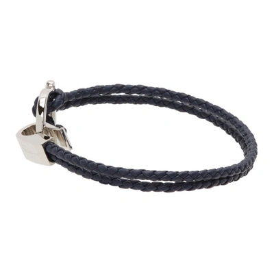 Shop Ferragamo Navy Braided Bracelet In Marin/pld Lucido