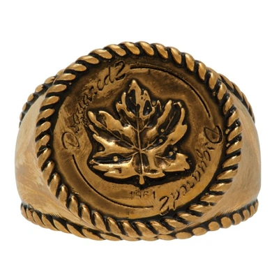 Shop Dsquared2 Gold Vintage Leaf Ring In 7045