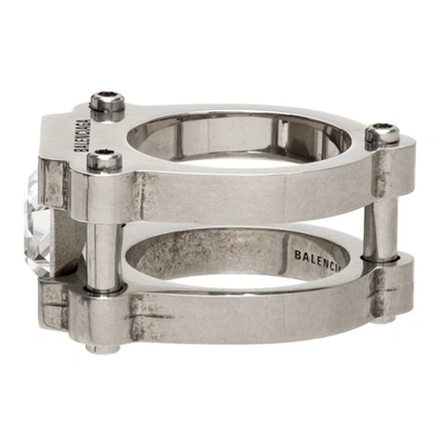 Shop Balenciaga Silver & White Gear Ring In 8637 Silver