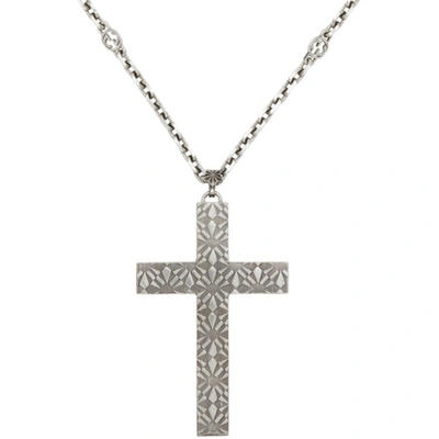 Shop Gucci Silver Cross Necklace In 500 Silver