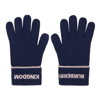 Shop Burberry Navy Cashmere Logo & 'kingdom' Gloves