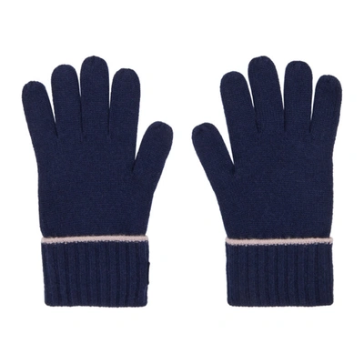 Shop Burberry Navy Cashmere Logo & 'kingdom' Gloves