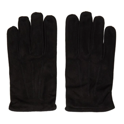 Shop Ermenegildo Zegna Black Suede Gloves In Bk1 Black
