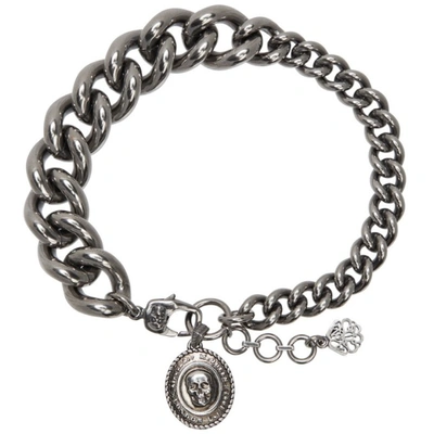 Shop Alexander Mcqueen Silver Chain Pendant Bracelet In 1060 A.silver/black