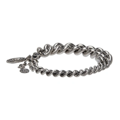 Shop Alexander Mcqueen Silver Chain Pendant Bracelet In 1060 A.silver/black