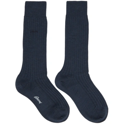 Shop Brioni Navy Wool Socks In 4000 Blue