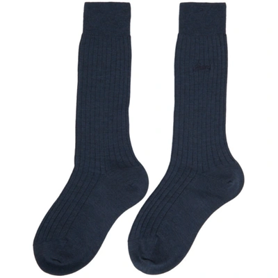 Shop Brioni Navy Wool Socks In 4000 Blue