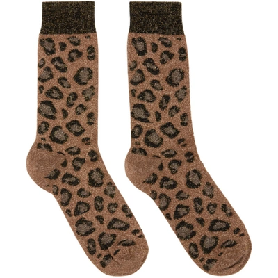 Shop Versace Brown Glitter Leopard Socks In A7804 Anima