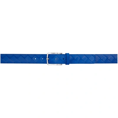 Shop Bottega Veneta Blue Intrecciato Belt In 4256 Cobalt Silver