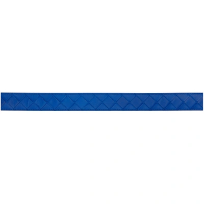 Shop Bottega Veneta Blue Intrecciato Belt In 4256 Cobalt Silver