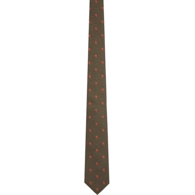 Shop Alexander Mcqueen Green Skull & Polka-dot Tie In 3276 Loden/orange