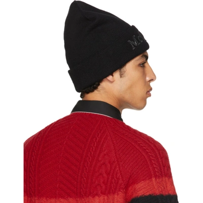 Shop Alexander Mcqueen Black Logo Beanie In 1078 Black/ivory