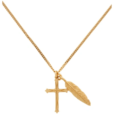 Shop Emanuele Bicocchi Gold Feather & Cross Necklace