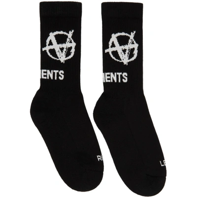 Shop Vetements Black Anarchy Logo Socks In Black / White