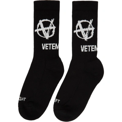 Shop Vetements Black Anarchy Logo Socks In Black / White