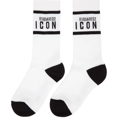 Shop Dsquared2 White 'icon' Tennis Socks In 110 White/b