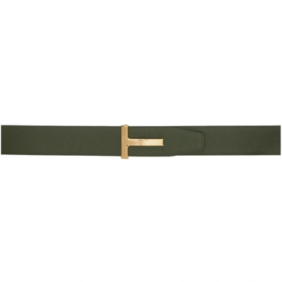 Shop Tom Ford Reversible Black & Khaki T Belt In C4924 Olive