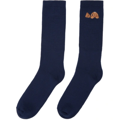 Shop Palm Angels Navy Bear Socks In Navy Brown