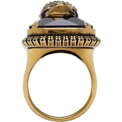 Shop Alexander Mcqueen Gold Jewelled Skull Ring In 5080 0448+jet+cryst.