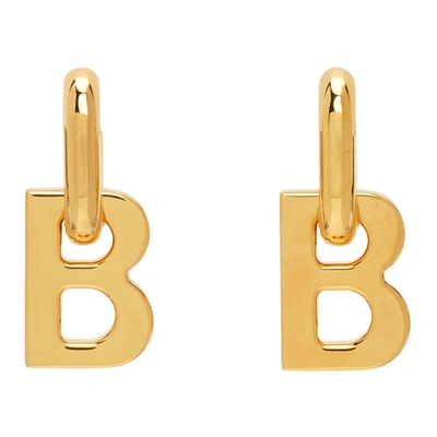 Shop Balenciaga Gold Xs B Chain Earrings In 0027 Gold