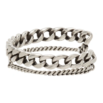 Shop Saint Laurent Silver Gourmette Cuff Bracelet In 8142 Argent Oxyde