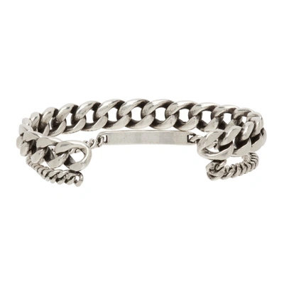 Saint Laurent Silver Gourmette Cuff Bracelet In 8142 Argent Oxyde