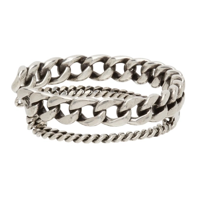 Saint Laurent Silver Gourmette Cuff Bracelet In 8142 Argent Oxyde
