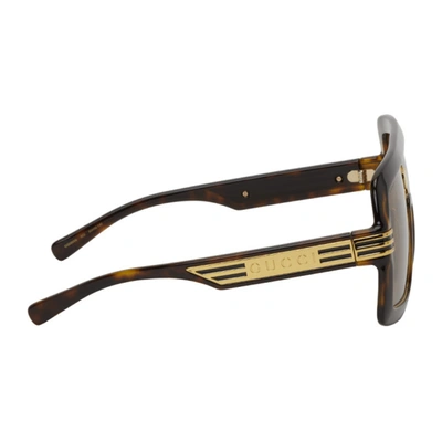 Shop Gucci Tortoiseshell & Gold Shield Sunglasses In 002 Dkhavan