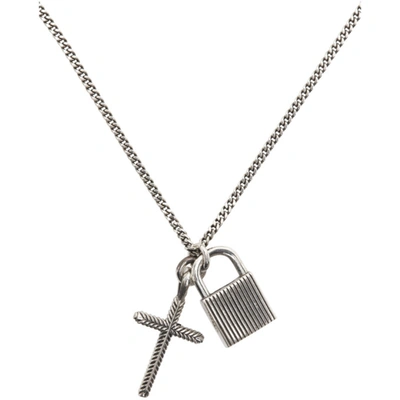 Shop Emanuele Bicocchi Silver Lock & Cross Necklace