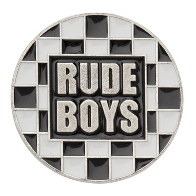 Shop Saint Laurent Silver & Black 'rude Boys' Pin In 1073 Arg Oxy/black