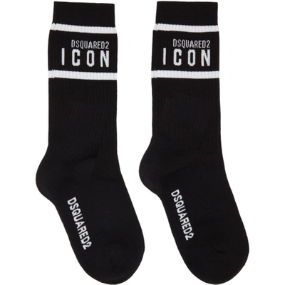 Shop Dsquared2 Black & White Icon Tennis Socks In 010 Black/w