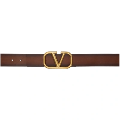 Shop Valentino Brown  Garavani Vlogo Buckle Belt In 57c Bright