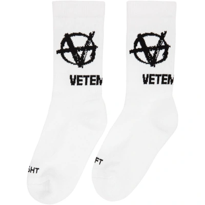 Shop Vetements White Anarchy Logo Socks In White / Black