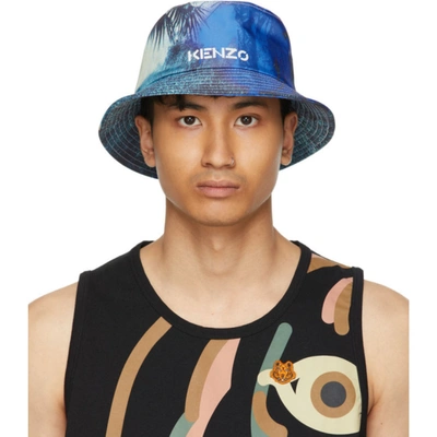 Shop Kenzo Blue High Summer Tropical Graffiti Bucket Hat In Multi