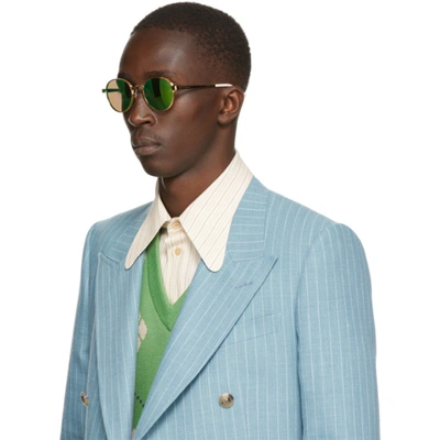 Shop Gucci Green & Gold Gg0872s Sunglasses In 002 Gold