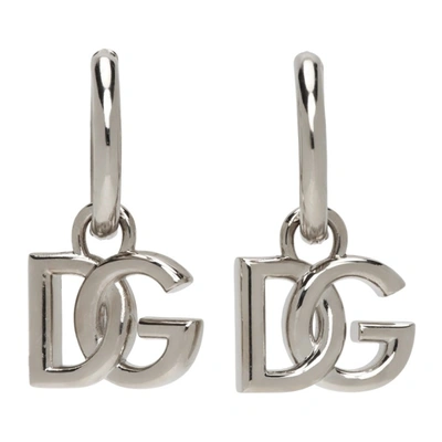 Shop Dolce & Gabbana Silver Logo Hoop Earrings In 87655 Argento/pallad