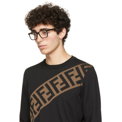 Shop Fendi Black Rectangular Glasses In 0807 Black