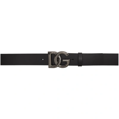 Shop Dolce & Gabbana Black & Gunmetal Crossed 'dg' Lux Belt In 80999 Nero