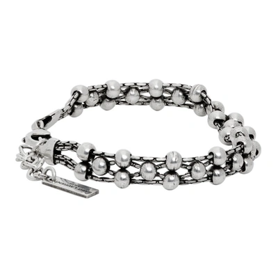 Shop Saint Laurent Silver Beaded Bracelet In 8142 Brass