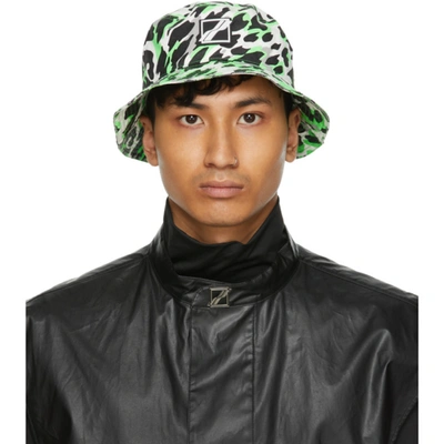 Shop We11 Done Green Leopard Bucket Hat In Neon Green