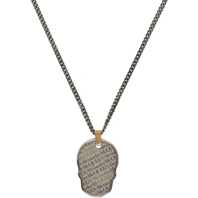 Shop Alexander Mcqueen Gunmetal & Gold Skull Tag Necklace In 1496 A.silver/a.gold