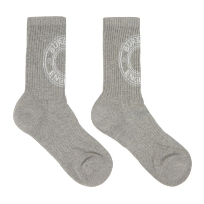 Shop Burberry Grey Intarsia Logo Socks In Grey Melange