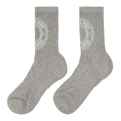 Shop Burberry Grey Intarsia Logo Socks In Grey Melange