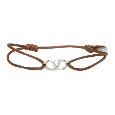 Shop Valentino Brown Cord Vlogo Bracelet In Hg5 Selleri