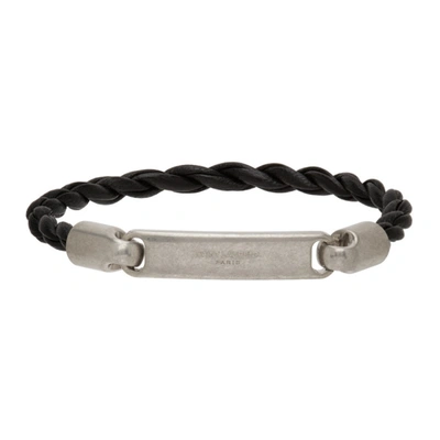 Shop Saint Laurent Black Woven Leather Id Tag Bracelet In 1000 Black