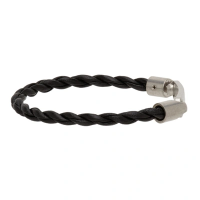 Shop Saint Laurent Black Woven Leather Id Tag Bracelet In 1000 Black