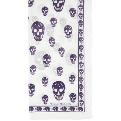 Shop Alexander Mcqueen White & Blue Skull Scarf In 9068 White/blue